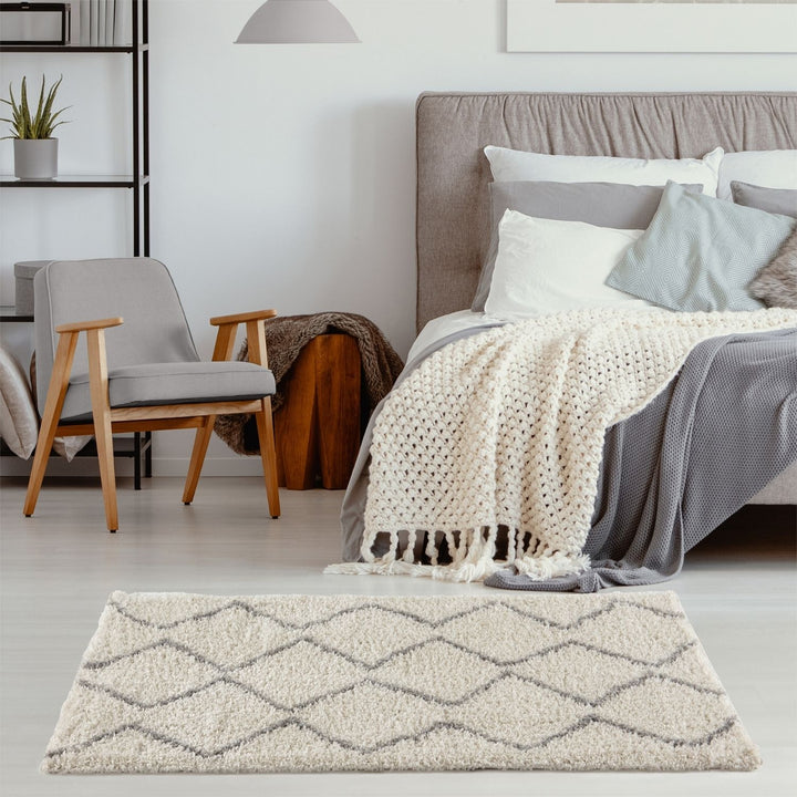 Elegant Moroccan Pattern Grey Ivory Rug Suitable for Floor heating