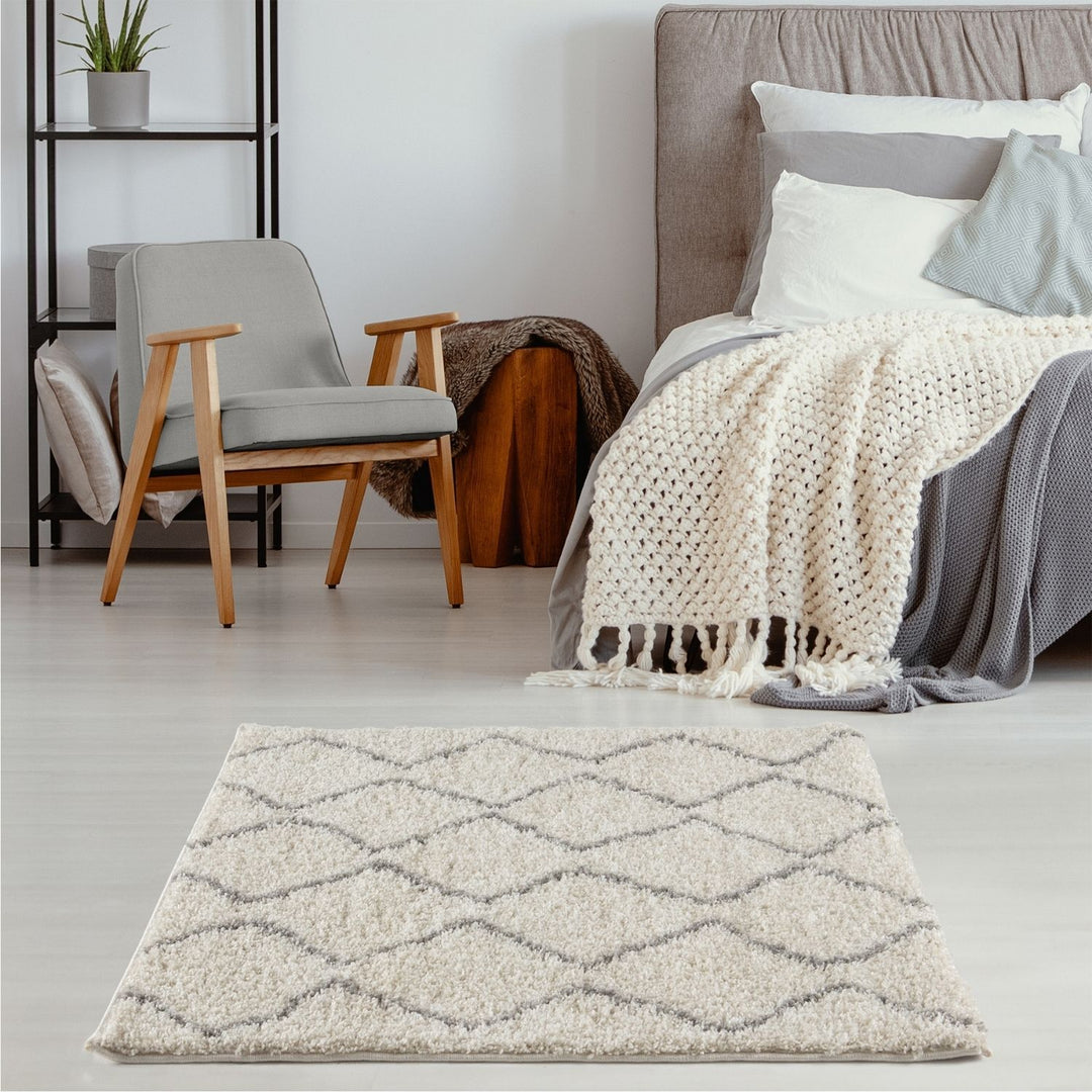 Elegant Moroccan Pattern Grey Ivory Rug Suitable for Floor heating