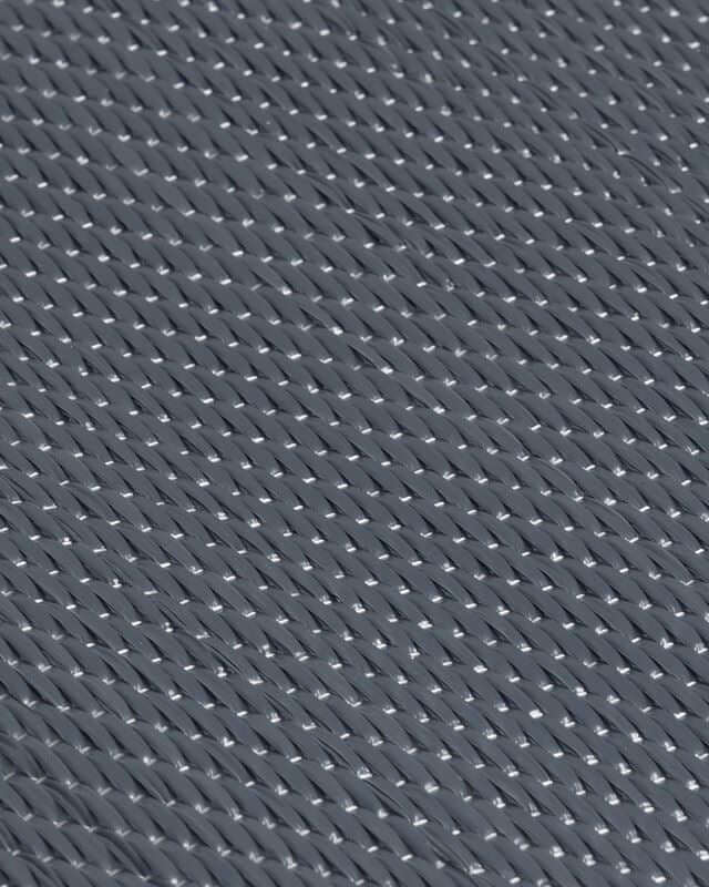 Close-up of anthracite Urban Outdoor Rug with geometric pattern and monochrome tones, showcasing modern texture and moisture resistance.