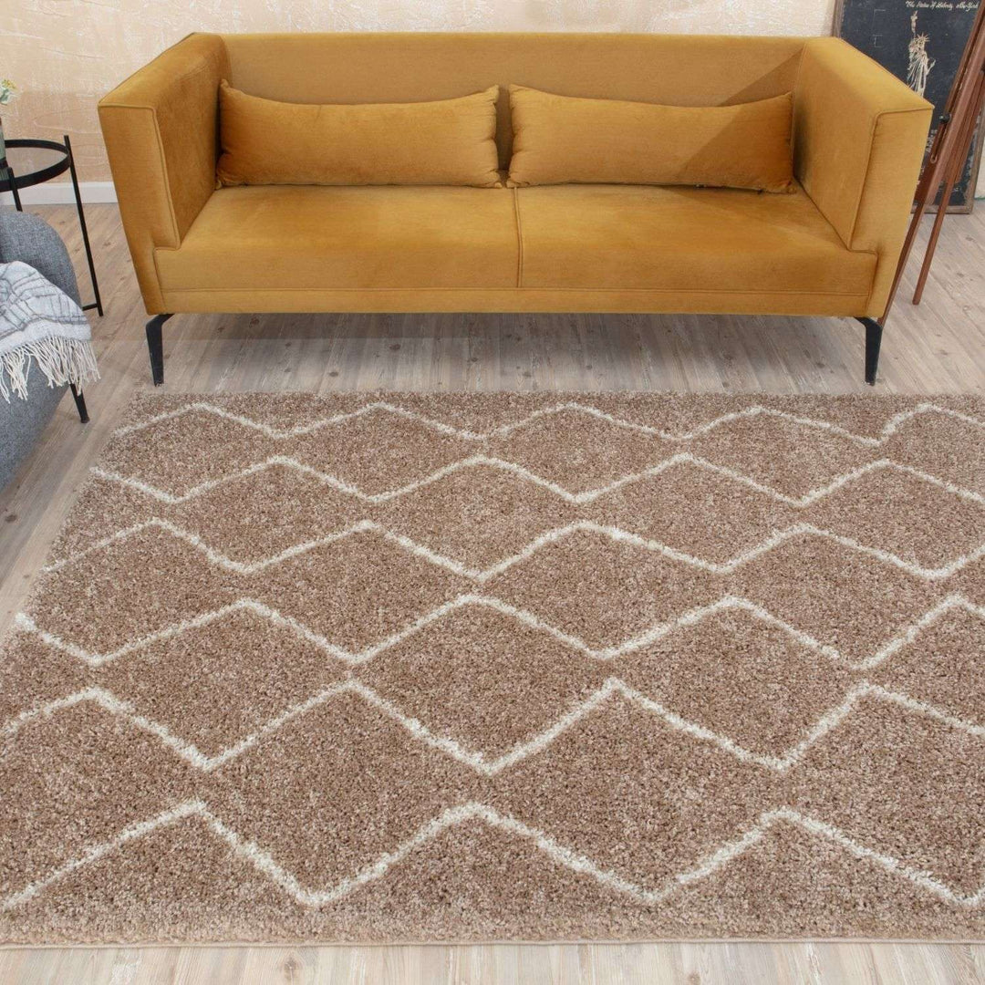 Shaggy rug Beige colour High Quality Elegant Moroccan Pattern