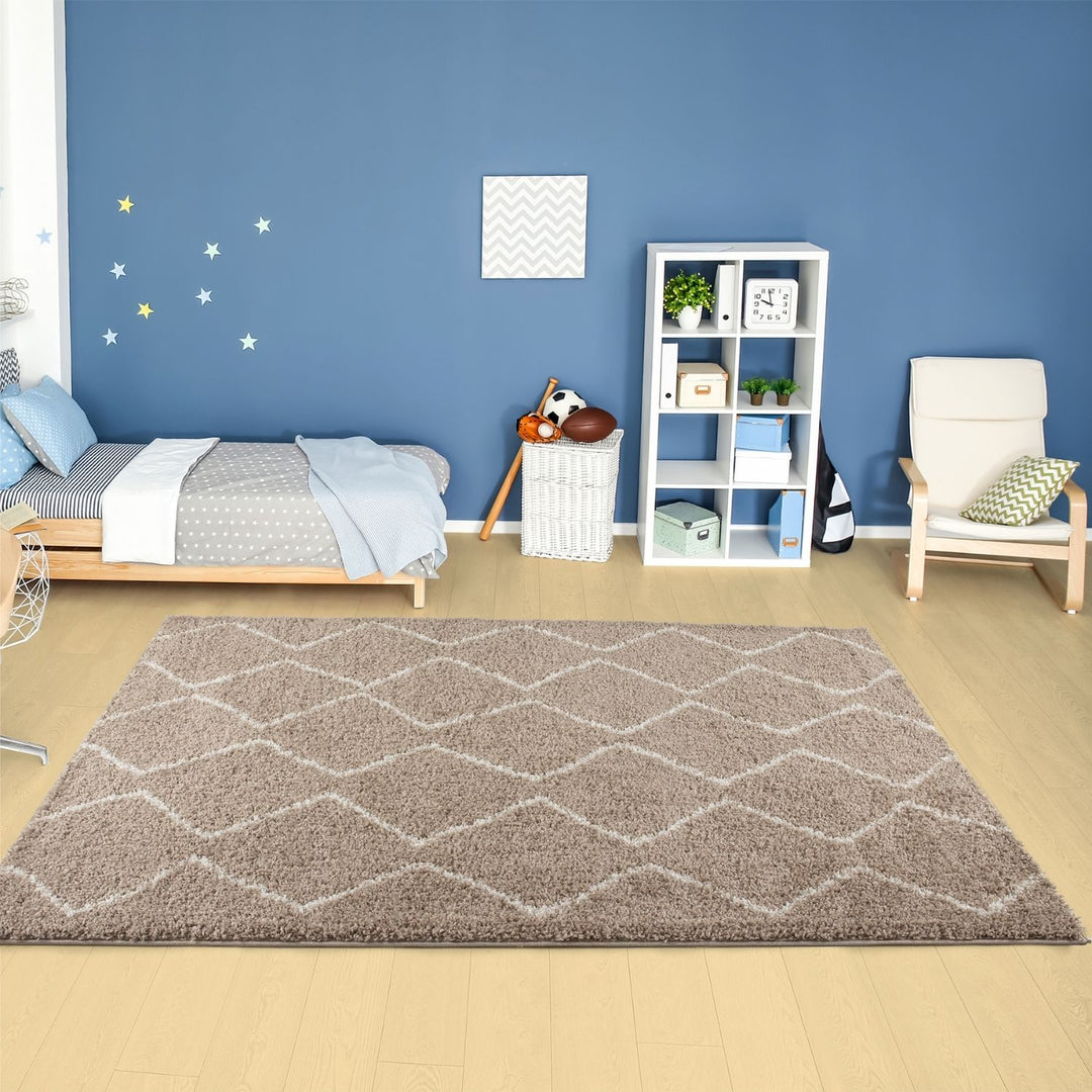 Shaggy rug Beige colour High Quality Elegant Moroccan Pattern