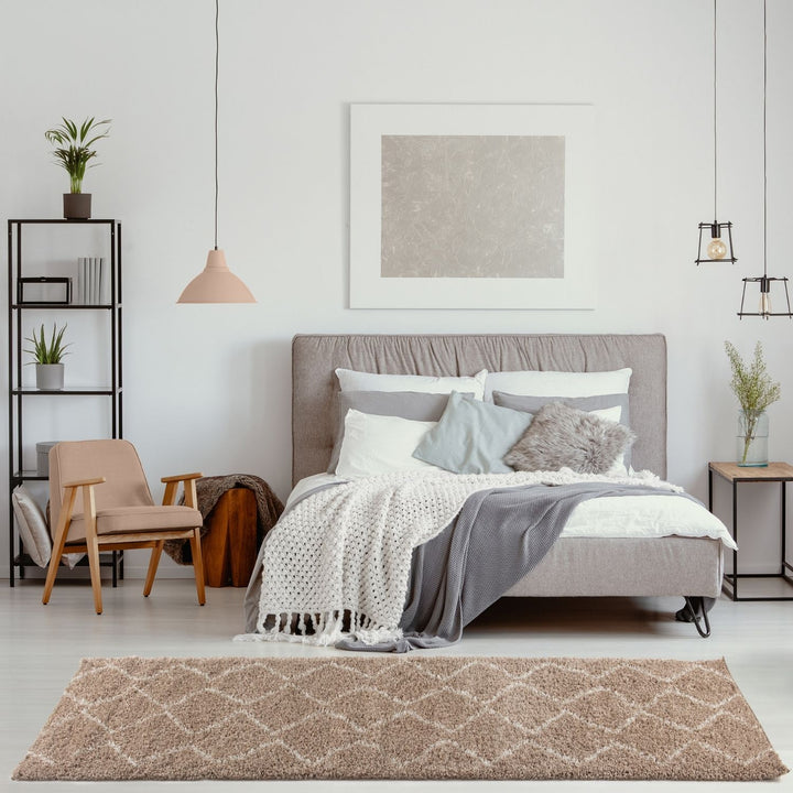 Shaggy rug Beige colour High Quality Elegant Moroccan Pattern