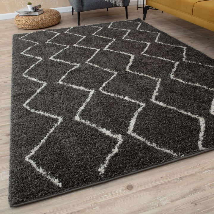 Shaggy Dark grey rug High Qualit Elegant Moroccan Pattern Suitable for Floor heating