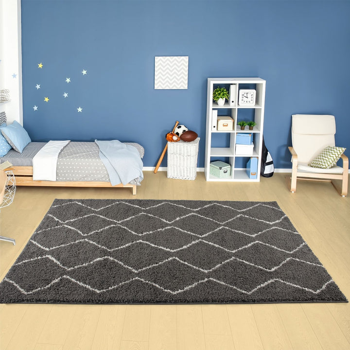 Shaggy Dark grey rug High Qualit Elegant Moroccan Pattern Suitable for Floor heating