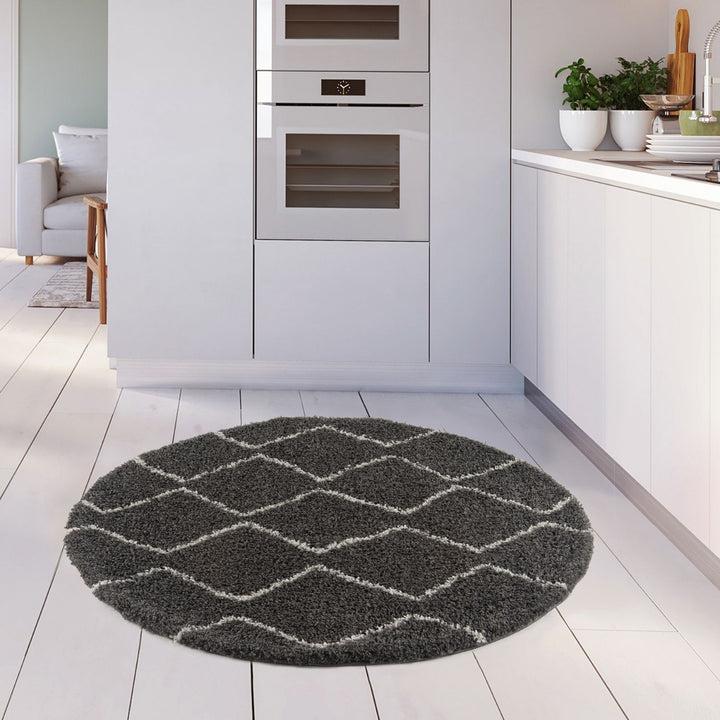 Shaggy Dark grey rug High Qualit Elegant Moroccan Pattern Suitable for Floor heating