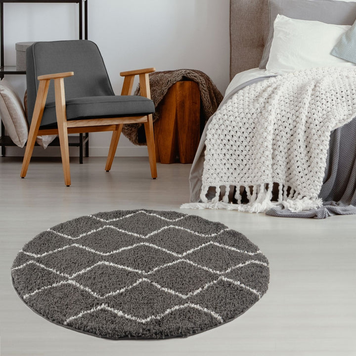 Shaggy Dark grey rug High Qualit Elegant Moroccan Pattern Suitable for Floor heating