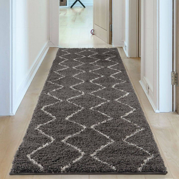 Shaggy Dark grey rug High Qualit Elegant Moroccan Pattern Suitable for Floor heating