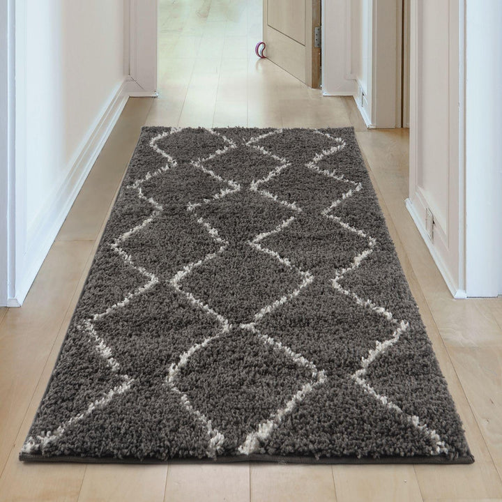 Shaggy Dark grey rug High Qualit Elegant Moroccan Pattern Suitable for Floor heating