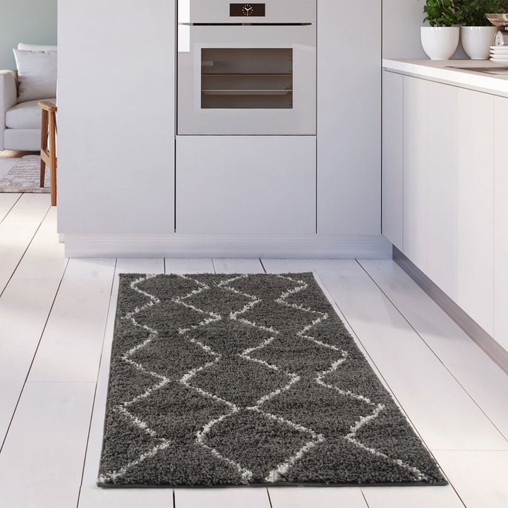 Shaggy Dark grey rug High Qualit Elegant Moroccan Pattern Suitable for Floor heating