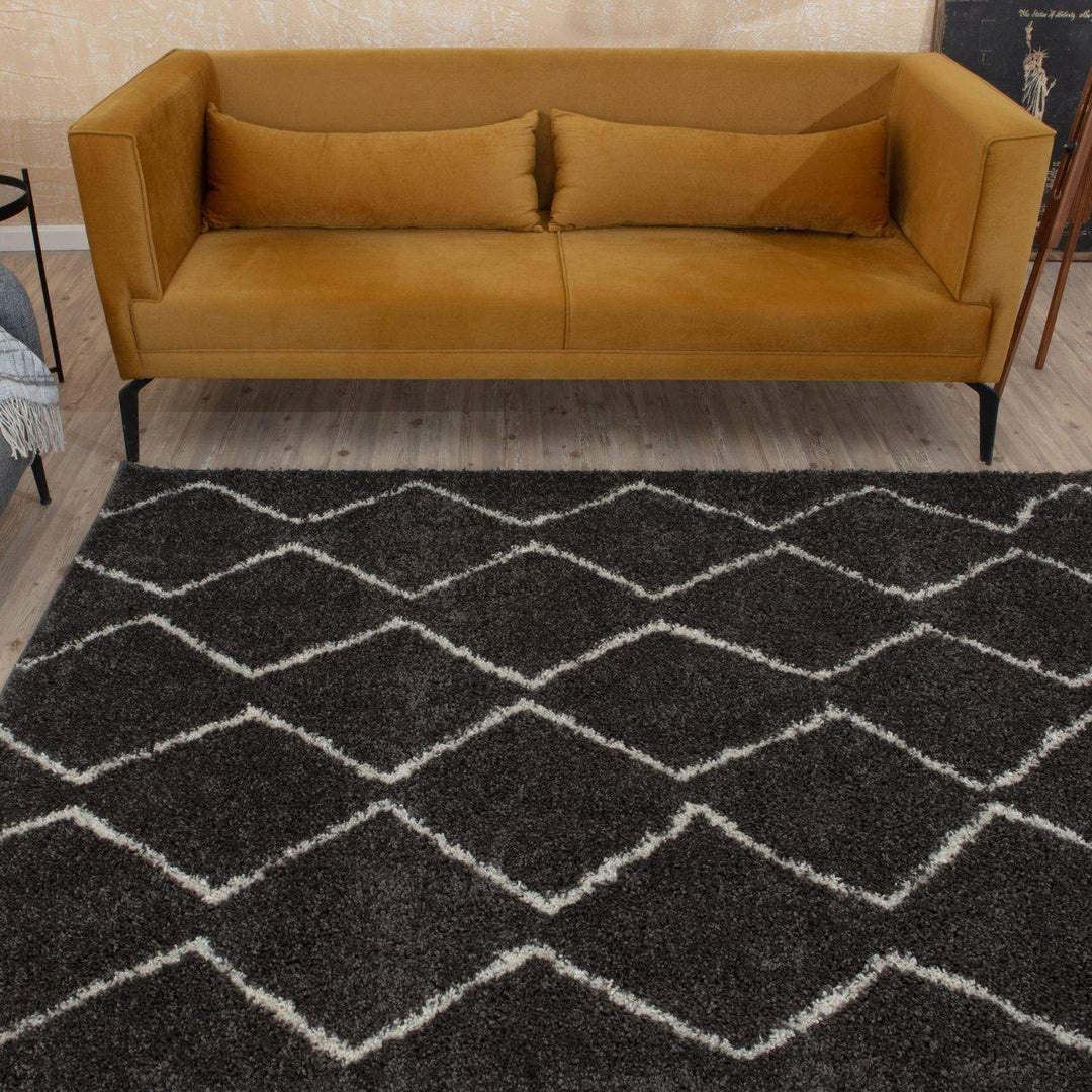 Shaggy Dark grey rug High Qualit Elegant Moroccan Pattern Suitable for Floor heating