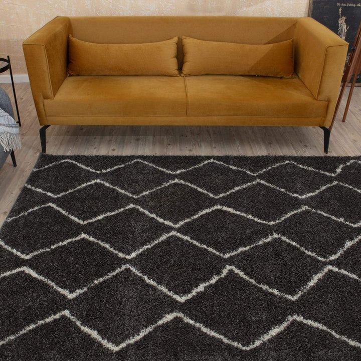 Shaggy Dark grey rug High Qualit Elegant Moroccan Pattern Suitable for Floor heating