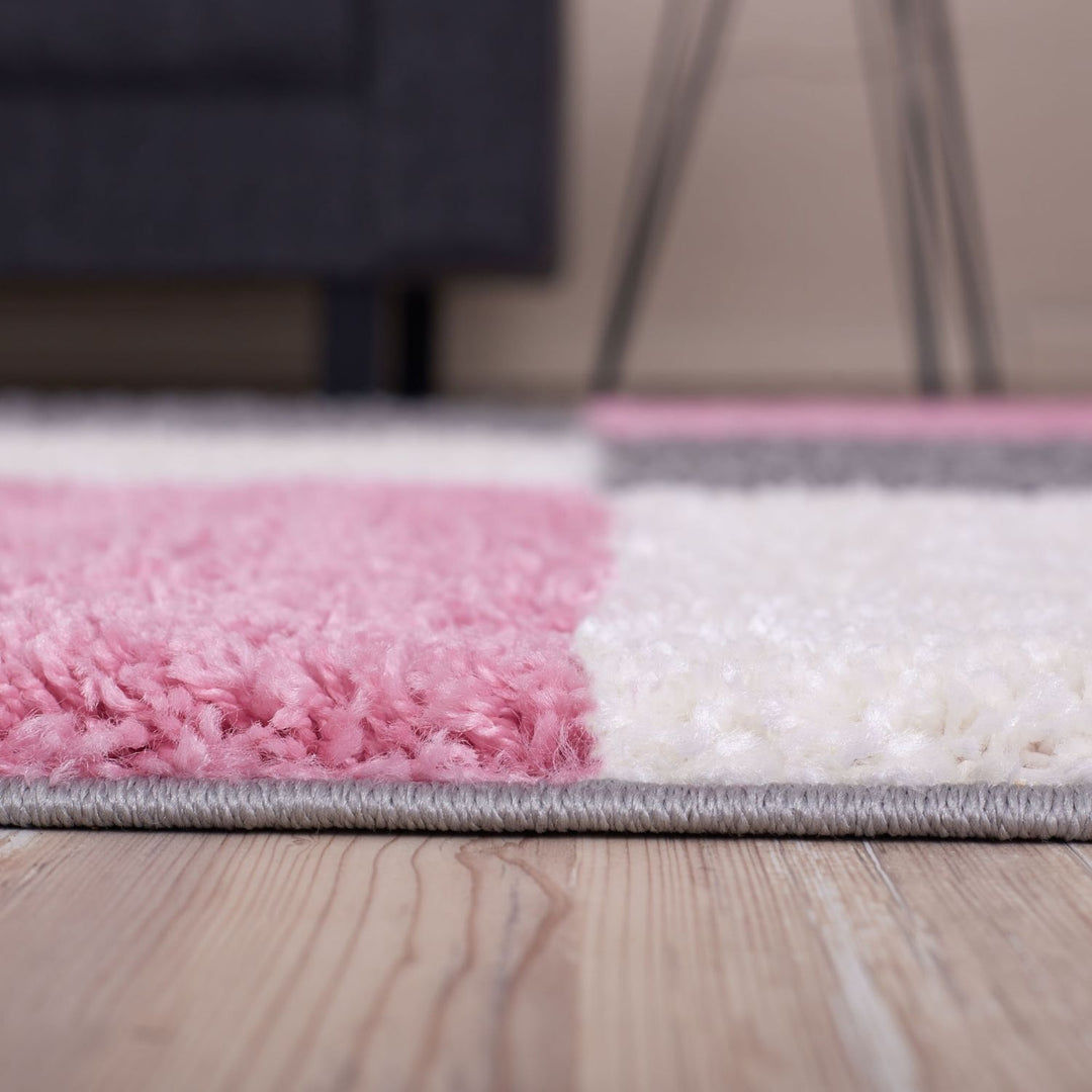 Geometric Design Thick Shaggy Area Rugs Pink