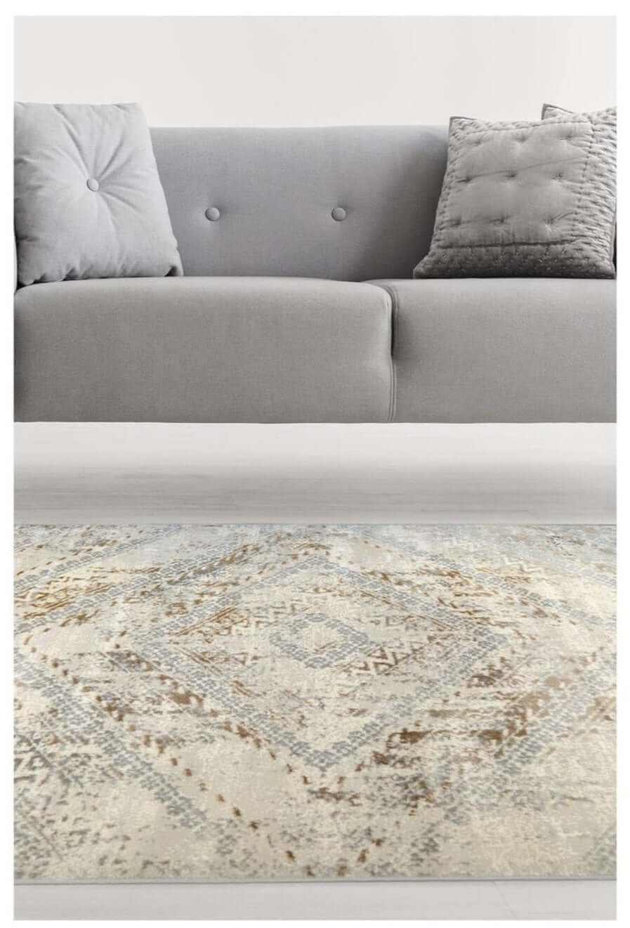 Vintage Design Living Room Rug in Cream & Ochre – The Rugs