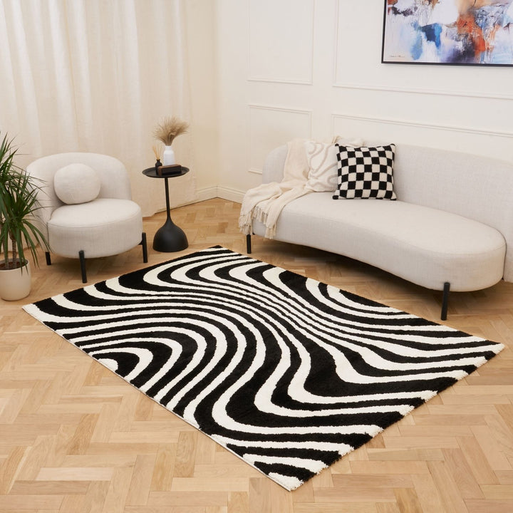 Striped rug, fluffy pile, anti-fade rug