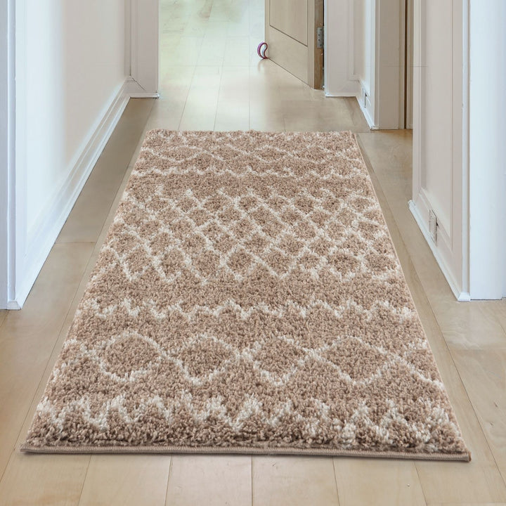 Beige Shaggy rug High Quality Elegant Moroccan Pattern