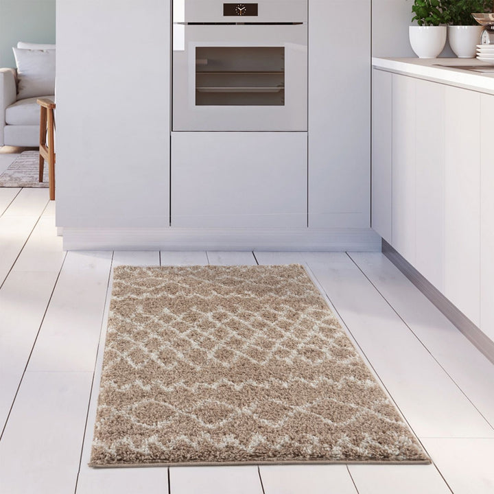 Beige Shaggy rug High Quality Elegant Moroccan Pattern