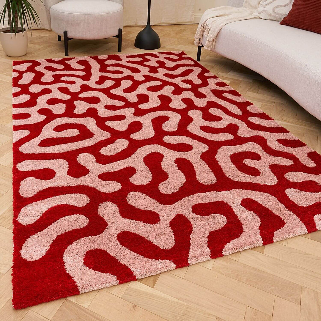 Joli Abstract Red & Pink Plush Pile Rug