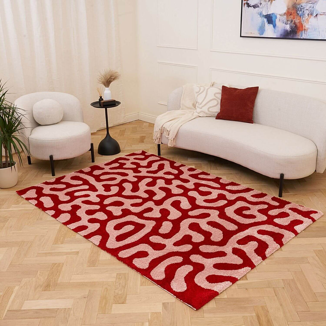 Joli Abstract Red & Pink Plush Pile Rug