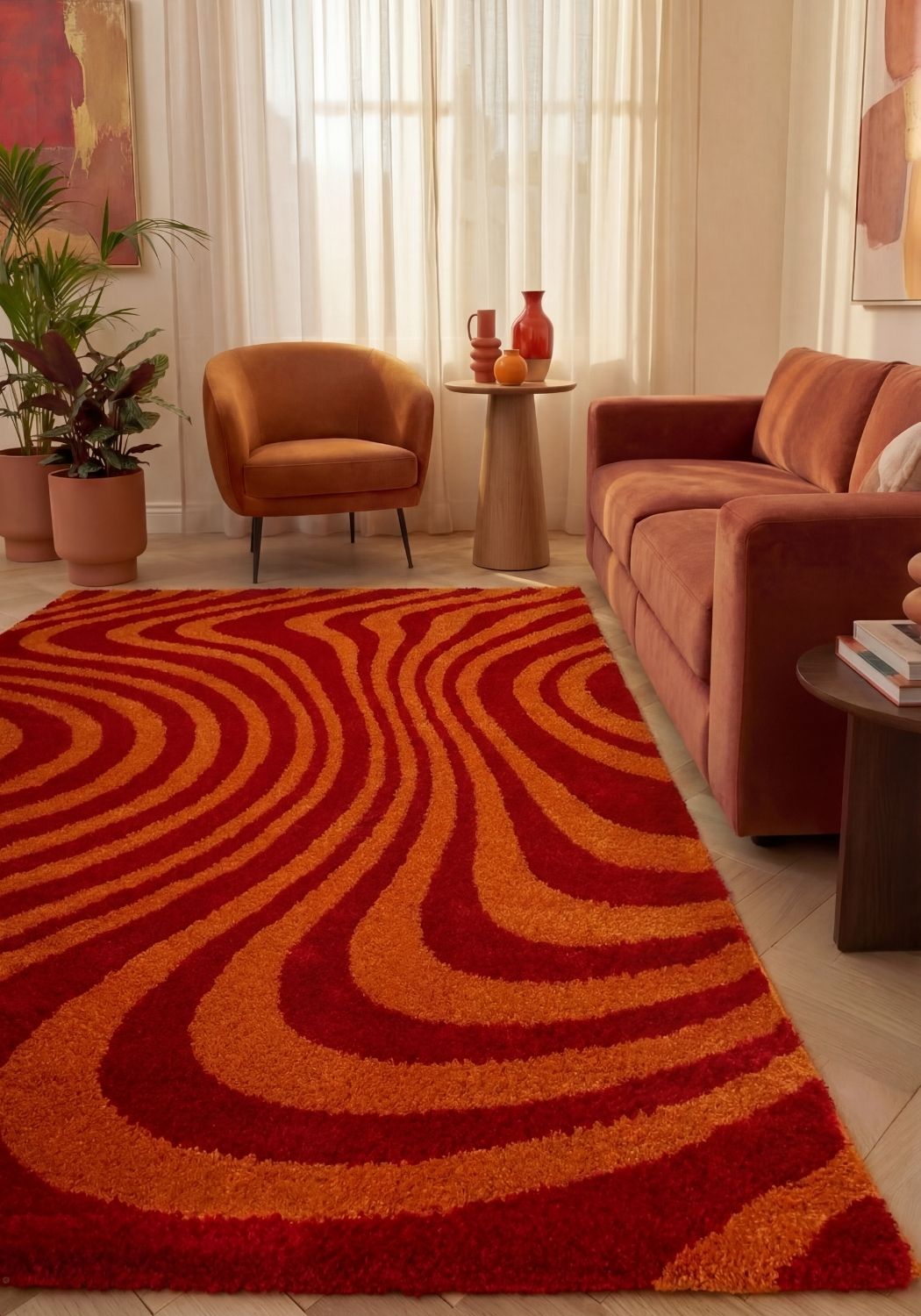 Striped design, red and orange colours rug