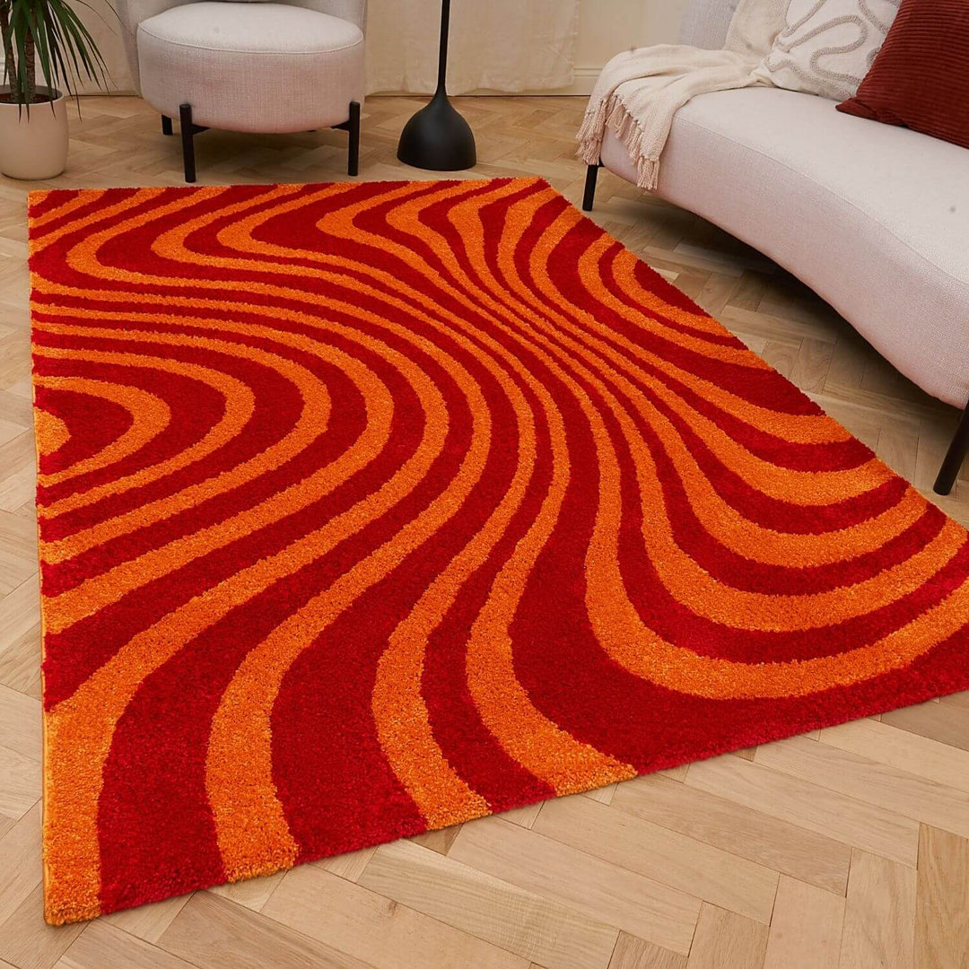 Red and orange wavy patterned fabric
