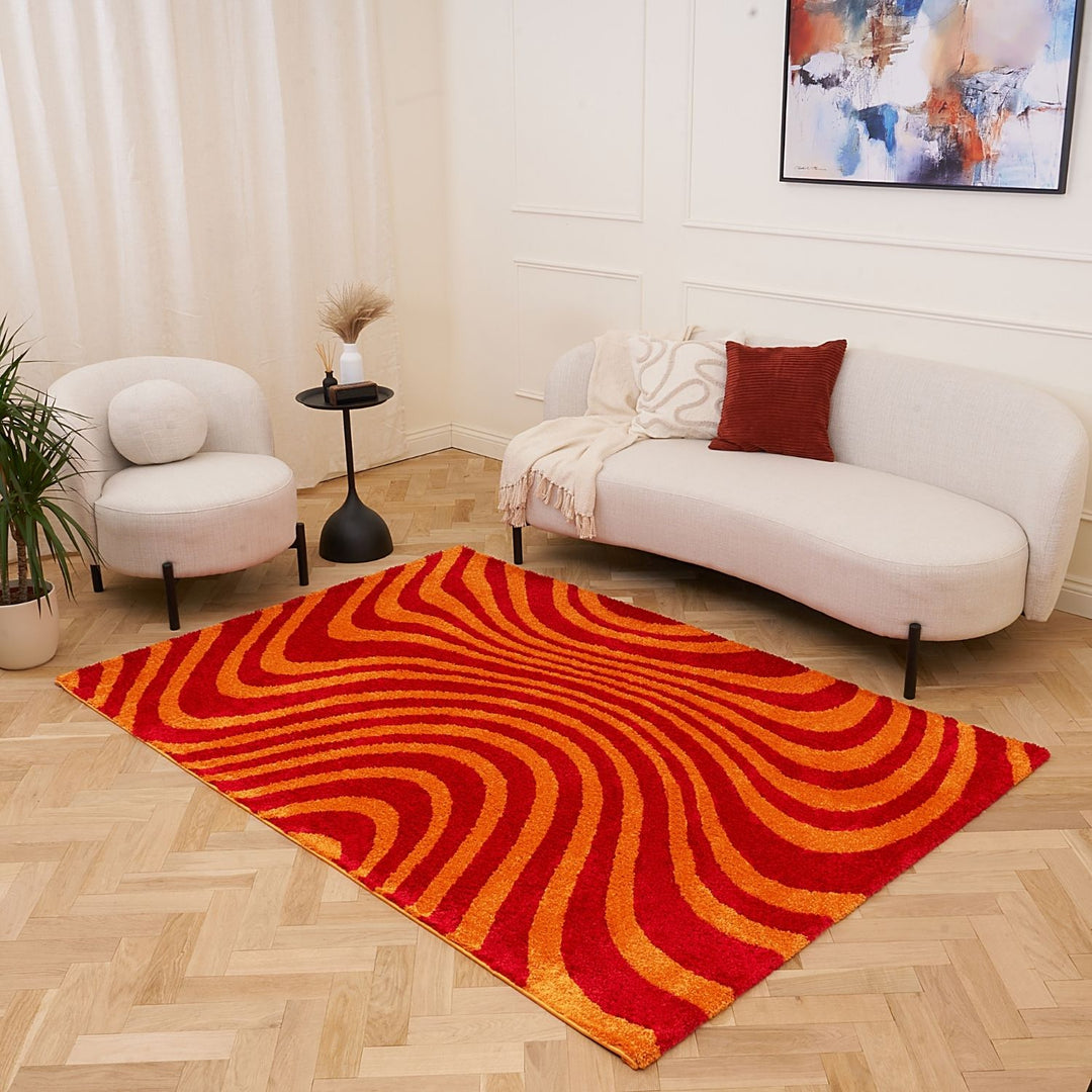 Red and orange wavy patterned fabric