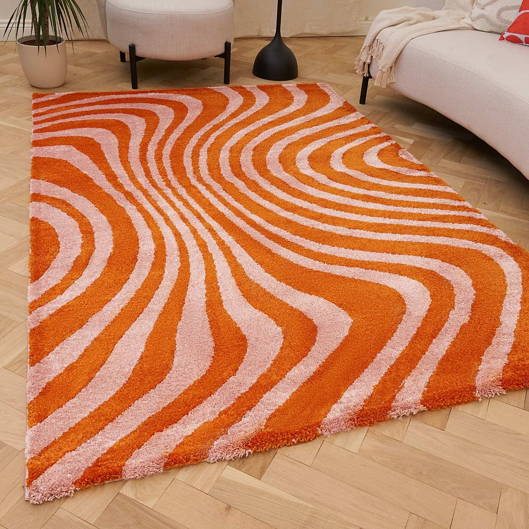 Joli Striped Orange & Pink Fade-resistant Rug