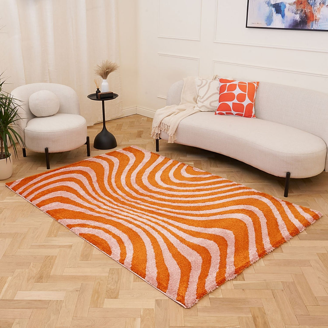 Joli Striped Orange & Pink Fade-resistant Rug