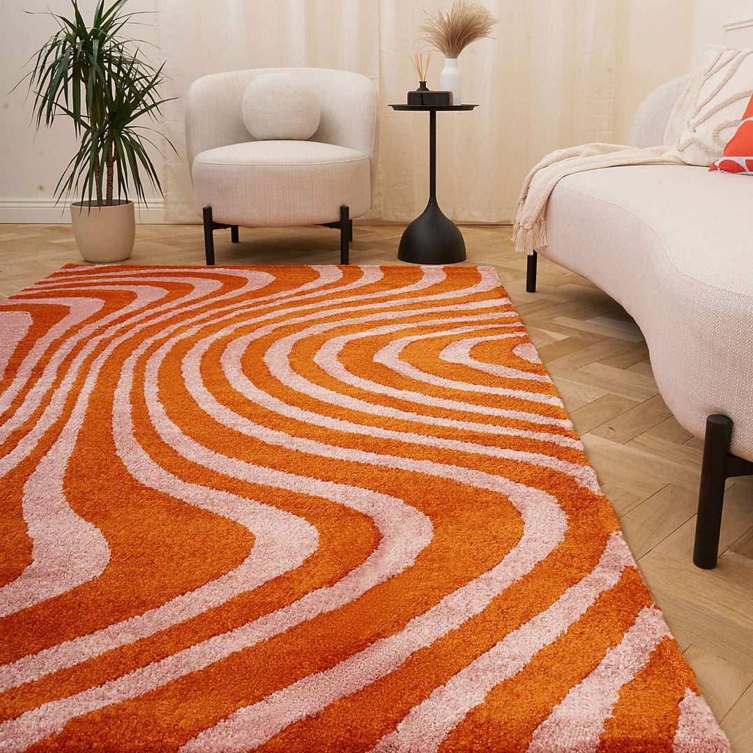 Joli Striped Orange & Pink Fade-resistant Rug