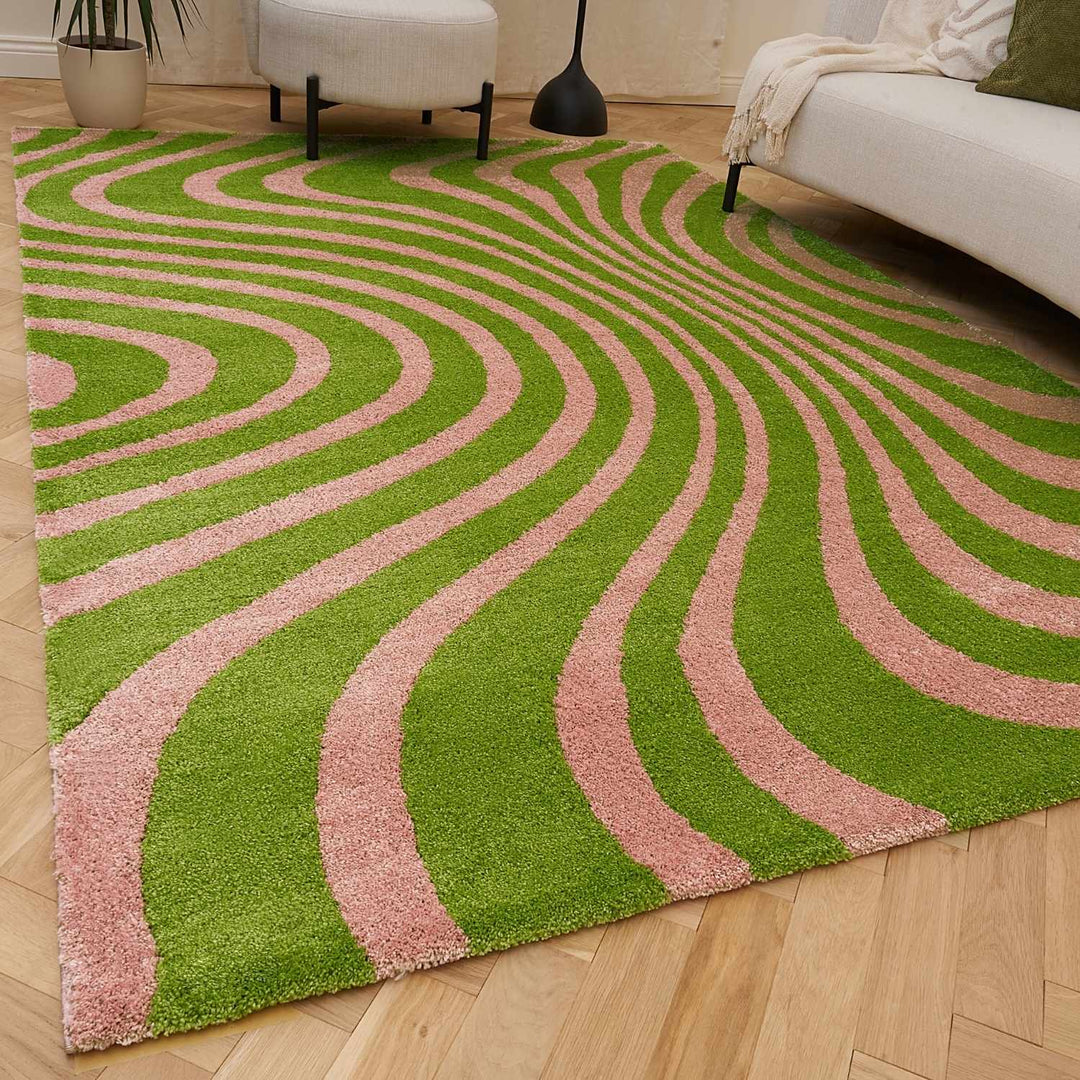Joli Striped Green & Pink, Pet friendly Rug