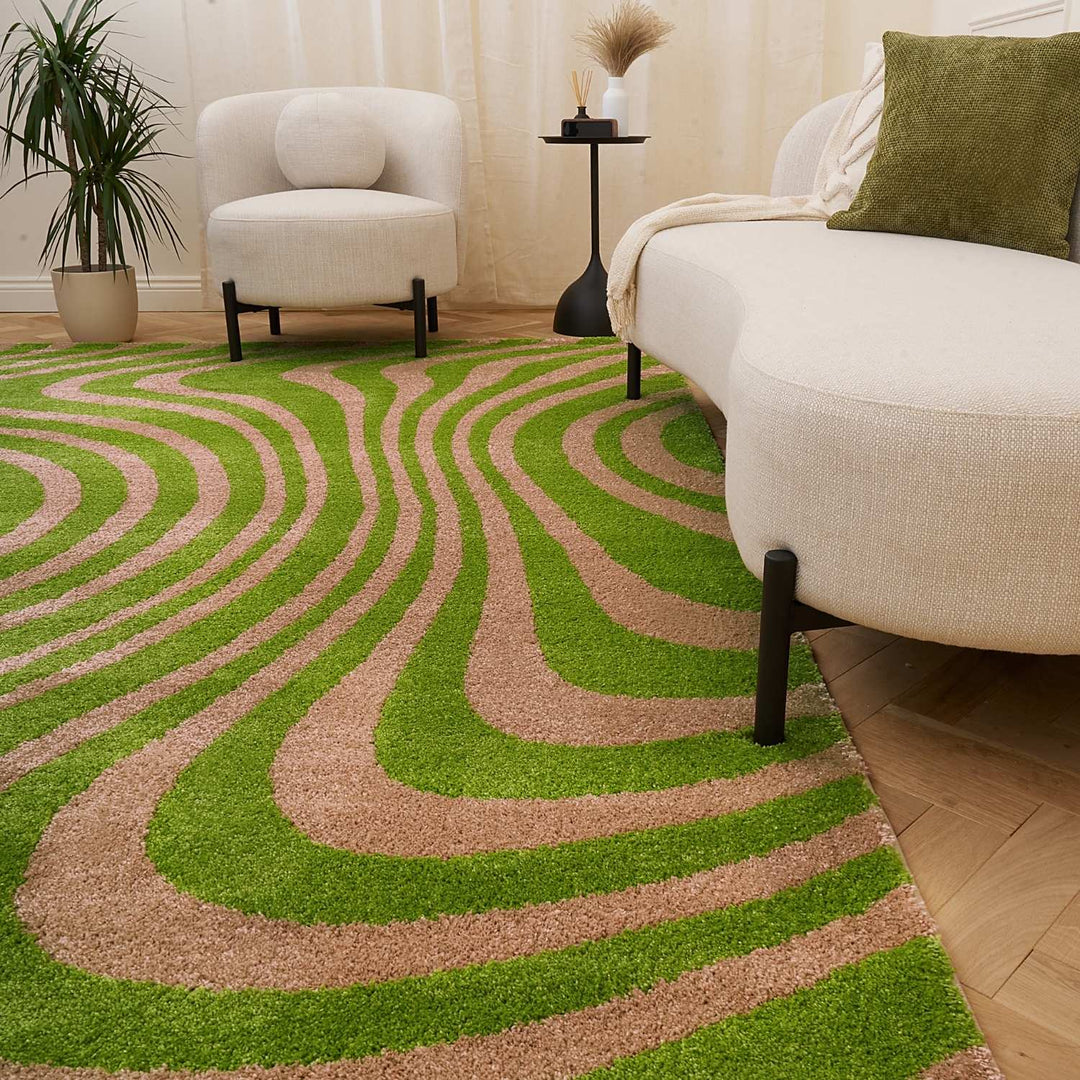 Joli Striped Green & Pink, Pet friendly Rug