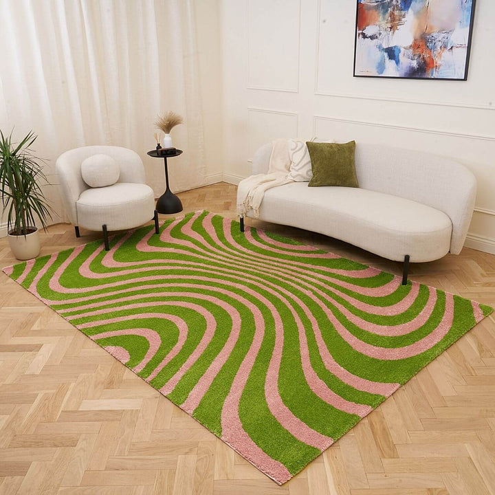 Joli Striped Green & Pink, Pet friendly Rug