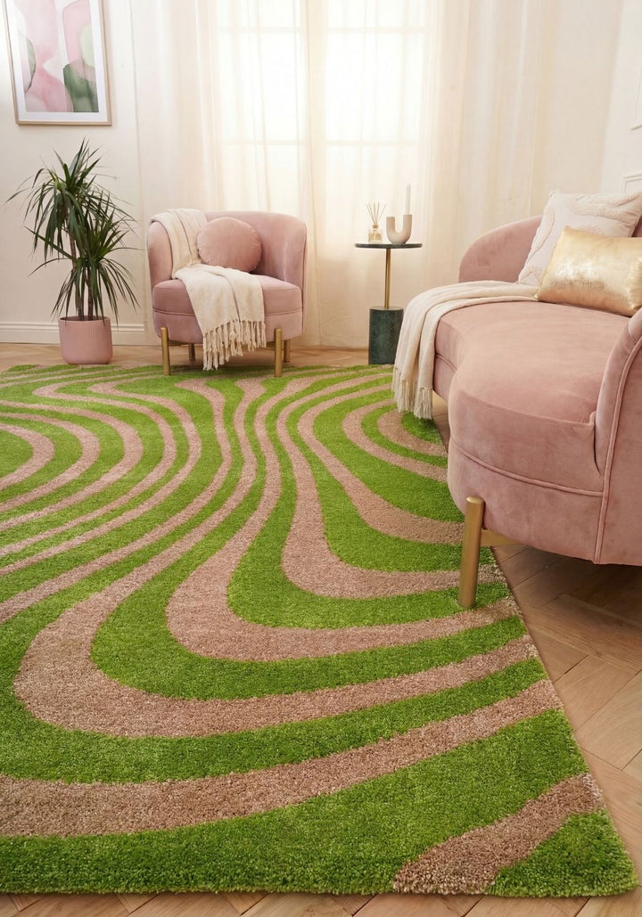 Joli Striped Green & Pink, Pet friendly Rug