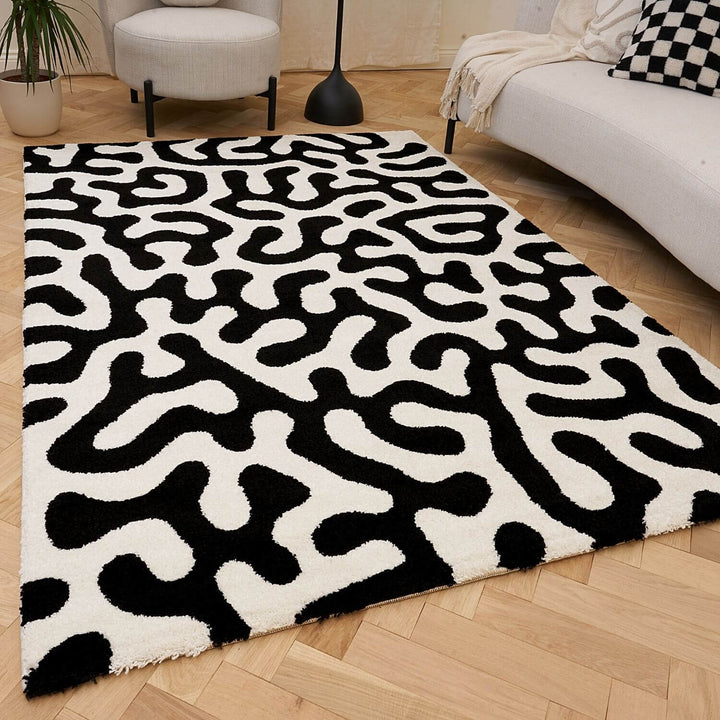 Abstract design, black&white rug, Easy Care | THE RUGS