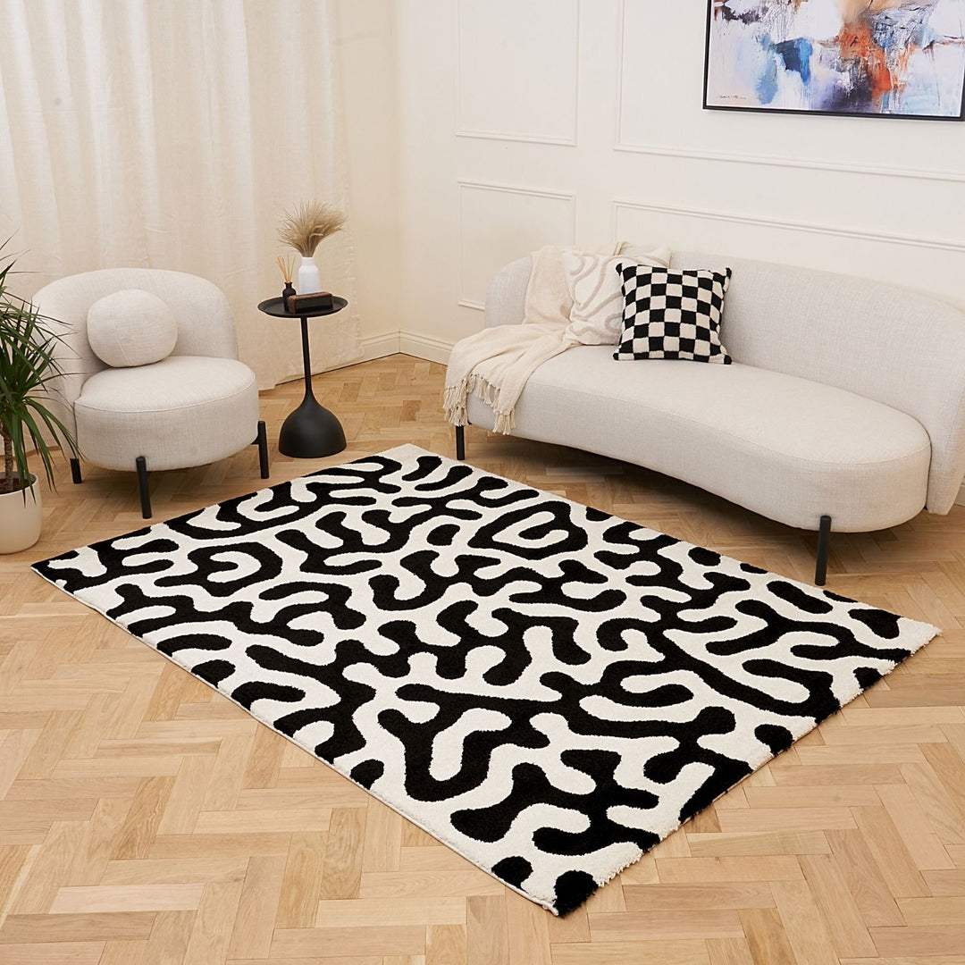Abstract design, black&white rug, Easy Care | THE RUGS