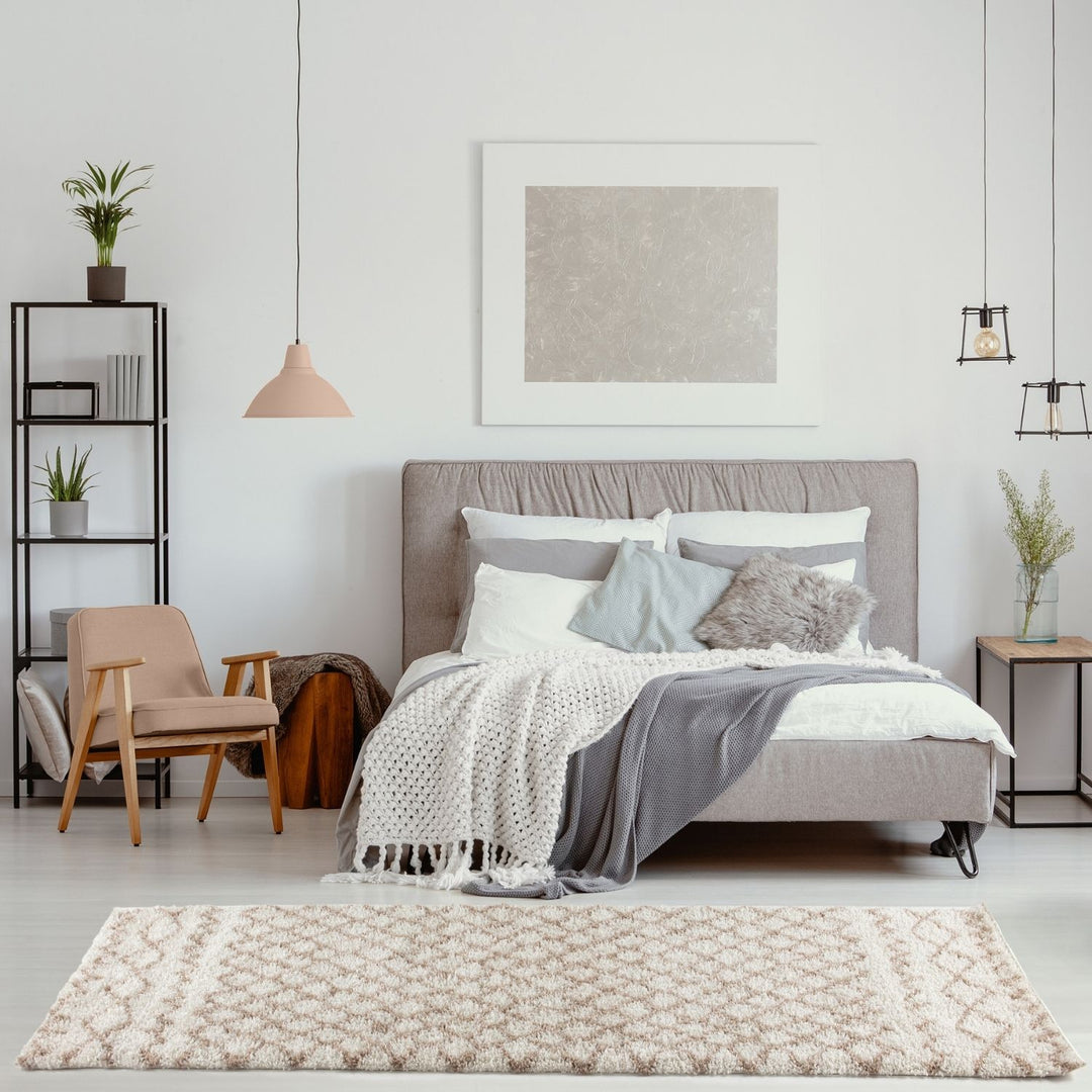 Moroccan Beige Ivory rug non-shedding, pet-friendly, and easy to clean