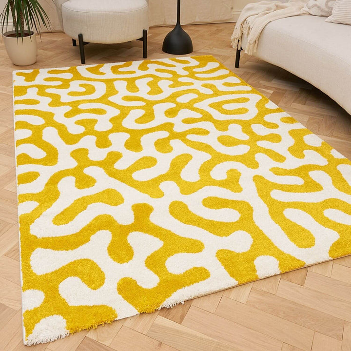 Joli Abstract Yellow & White Easy Care Rug