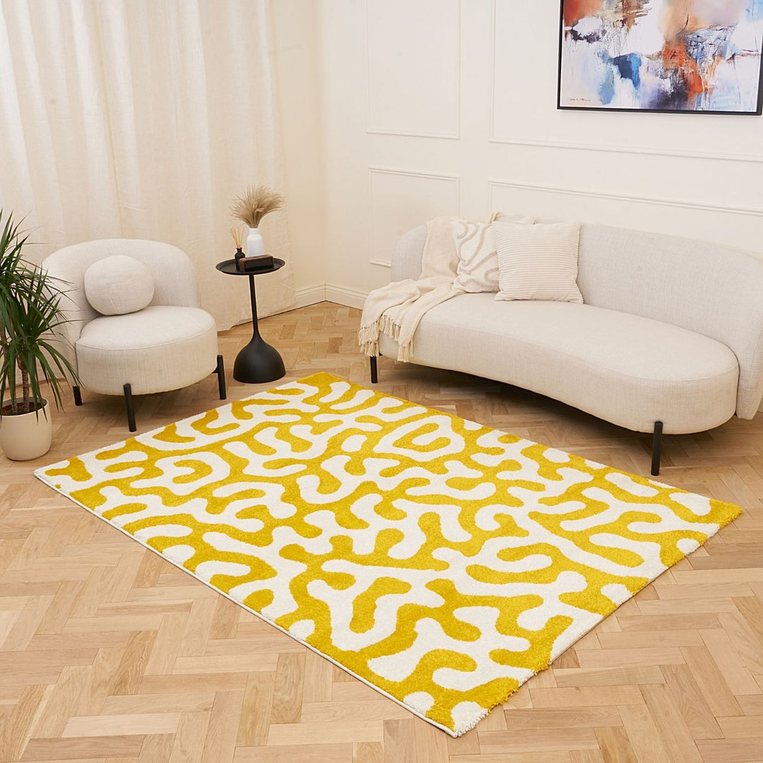 Joli Abstract Yellow & White Easy Care Rug