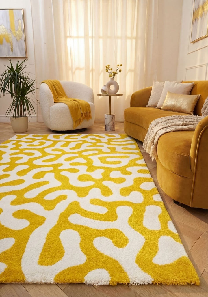 Joli Abstract Yellow & White Easy Care Rug