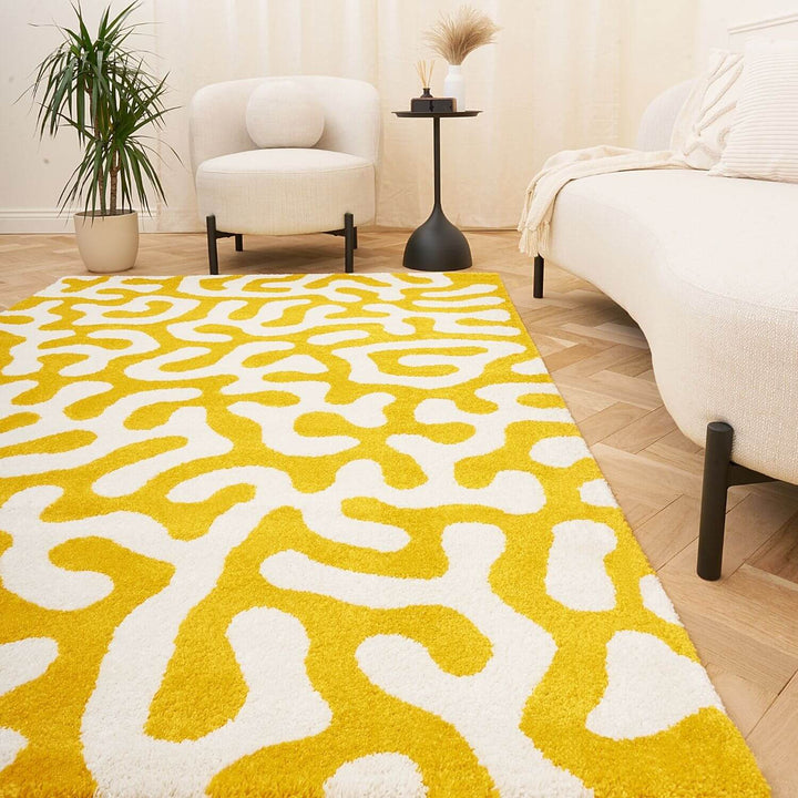 Joli Abstract Yellow & White Easy Care Rug