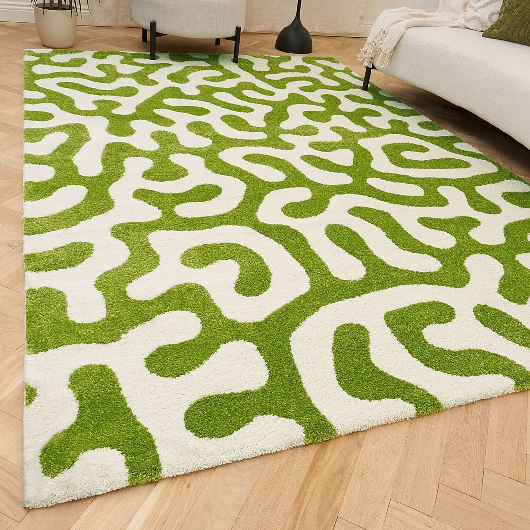 Joli abstract Green & White High Pile Rug