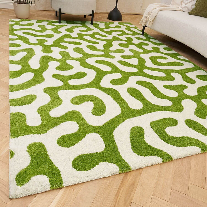 Joli abstract Green & White High Pile Rug