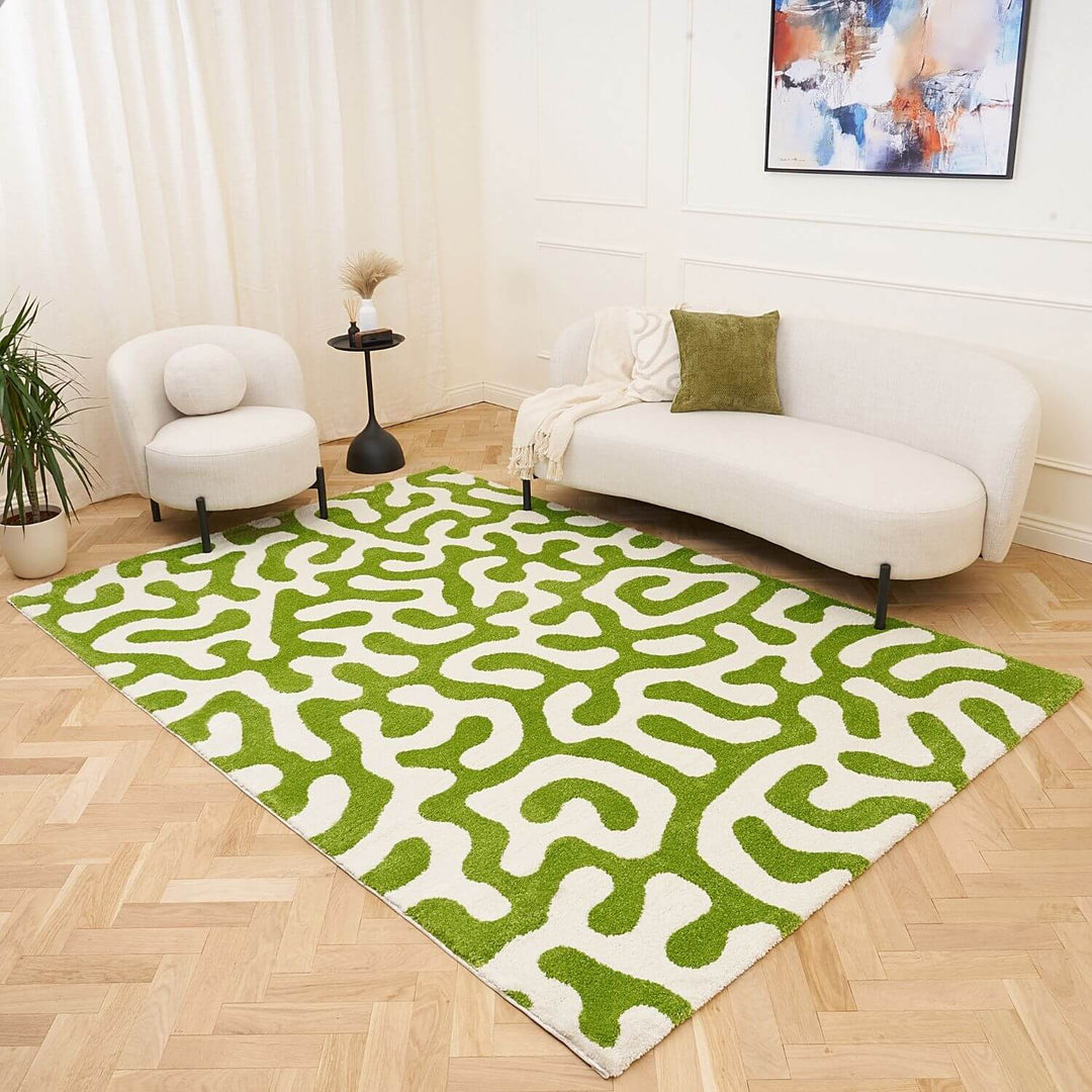Joli abstract Green & White High Pile Rug