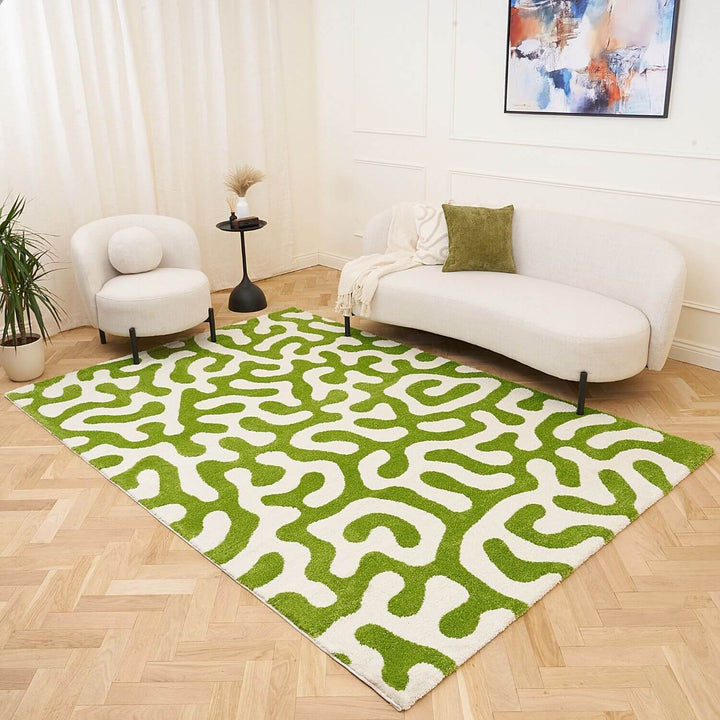 Joli abstract Green & White High Pile Rug