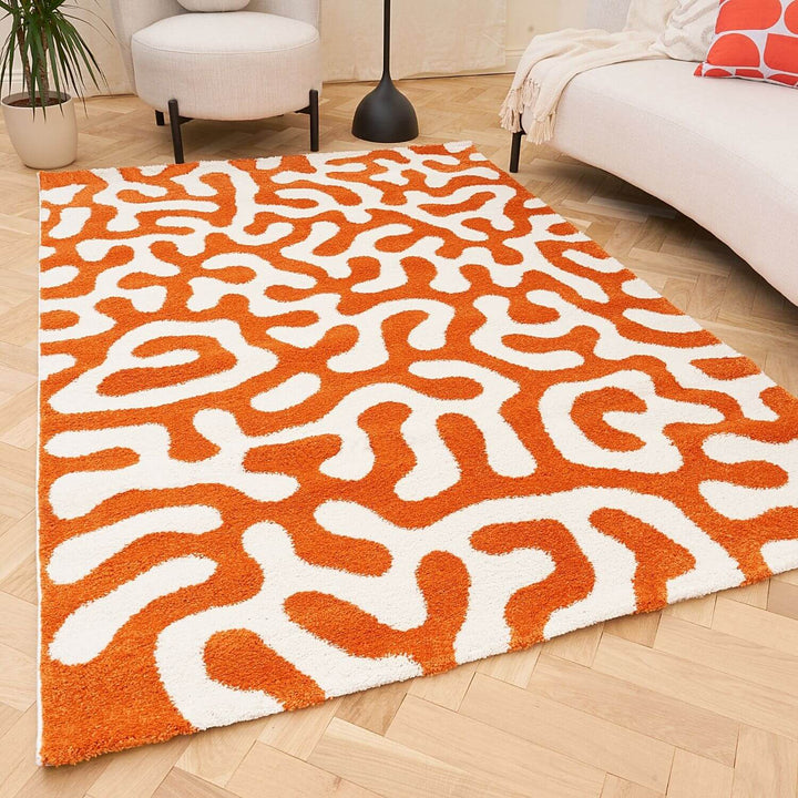 Joli Abstract Orange & White Soft Pile Rug