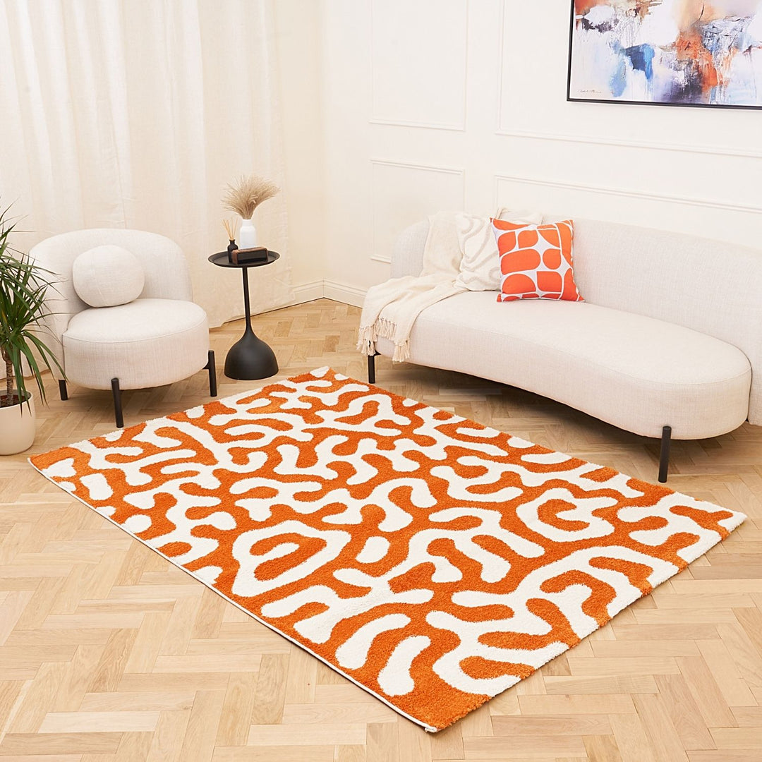 Joli Abstract Orange & White Soft Pile Rug