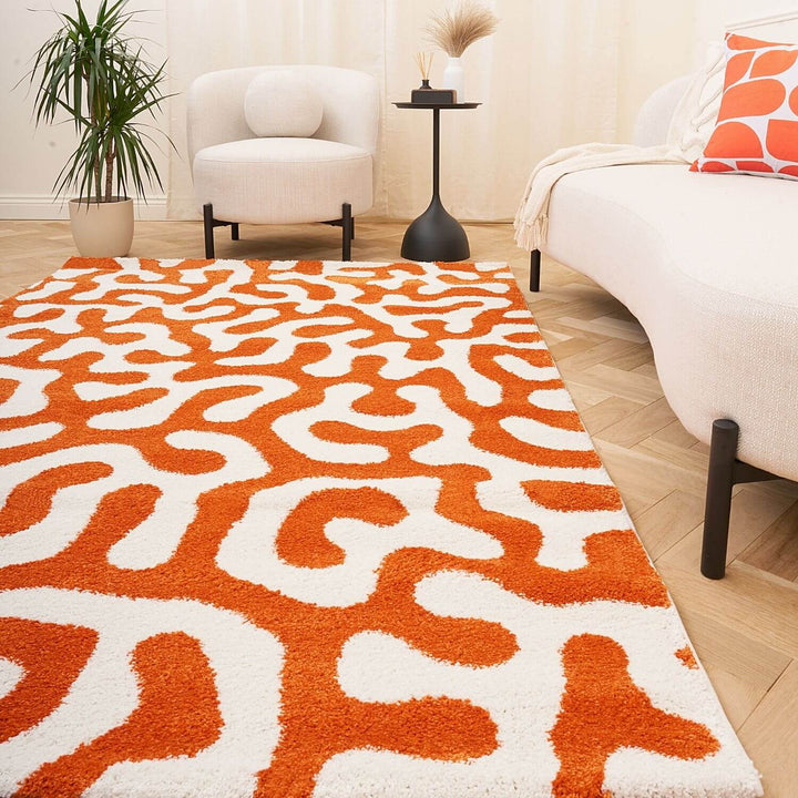Joli Abstract Orange & White Soft Pile Rug