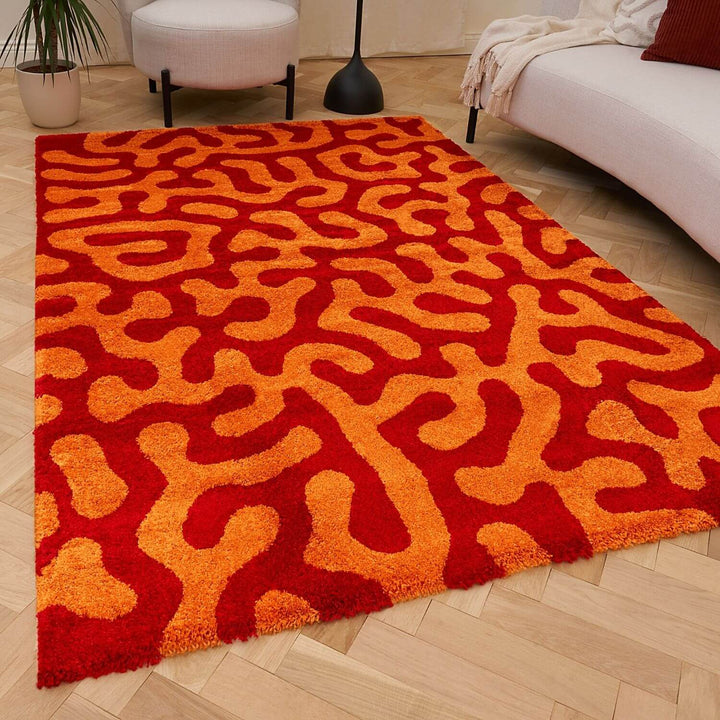Joli Abstract Red & Orange Durable, Soft Rug