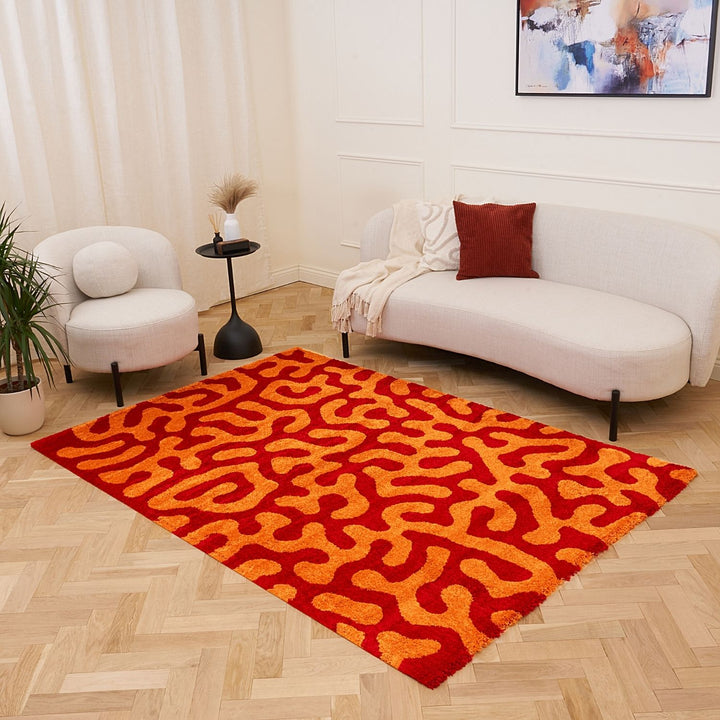 Joli Abstract Red & Orange Durable, Soft Rug