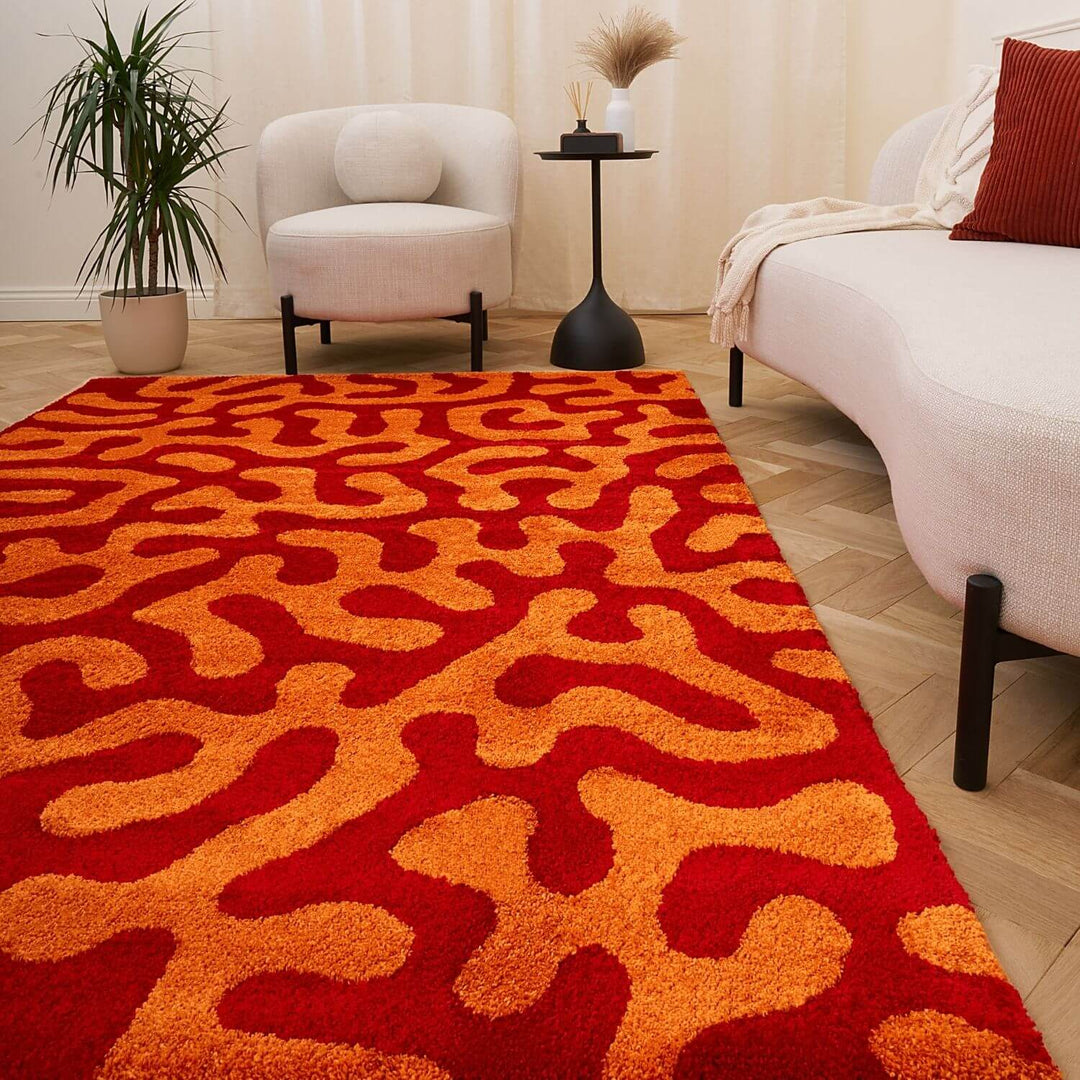 Joli Abstract Red & Orange Durable, Soft Rug