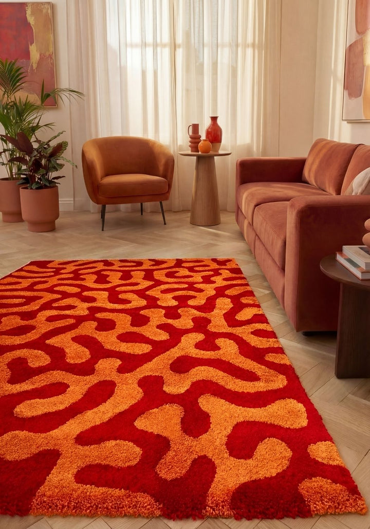 Joli Abstract Red & Orange Durable, Soft Rug